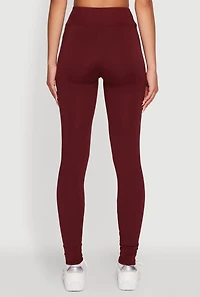 Womens Soft Brushed Knit High Waisted Leggings, Burgundy, Size S