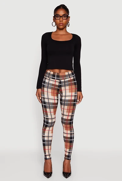 Womens Plaid Fleece Lined Leggings,