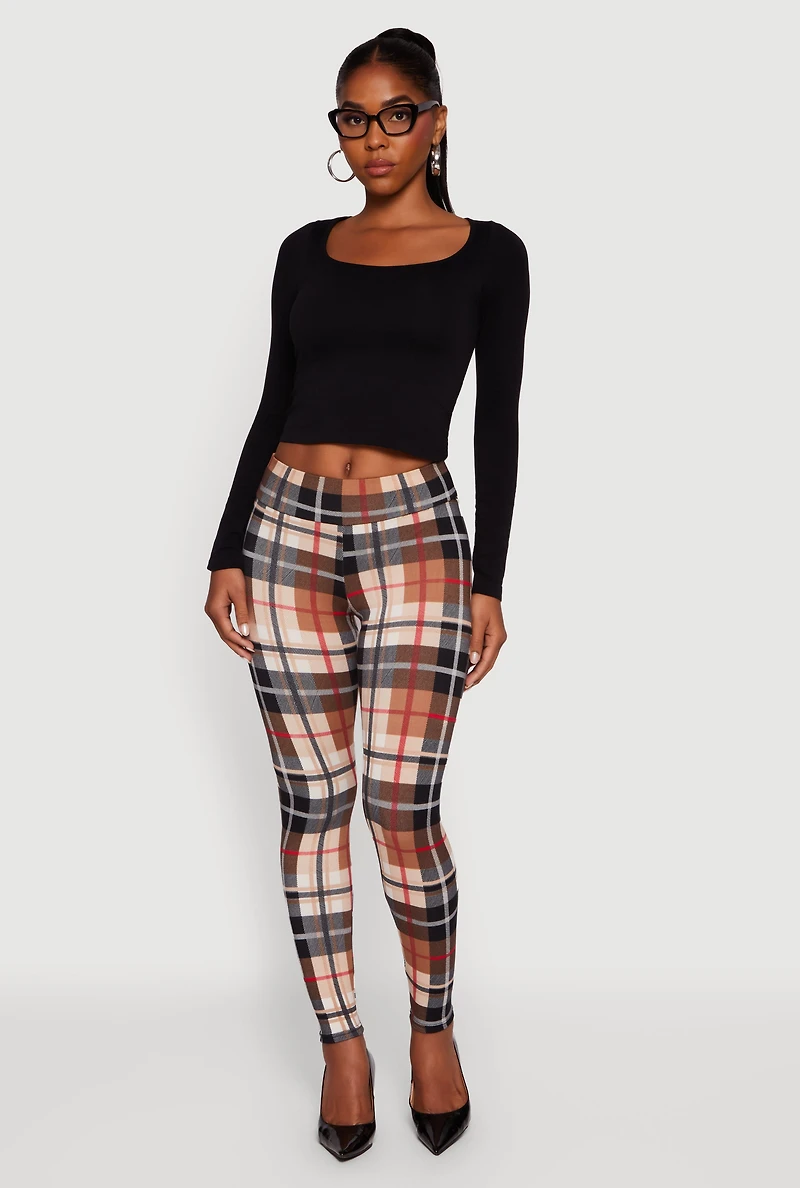 Womens Plaid Fleece Lined Leggings,