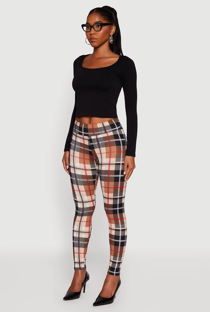 Womens Plaid Fleece Lined Leggings,