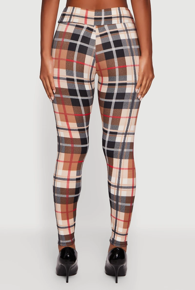 Womens Plaid Fleece Lined Leggings,