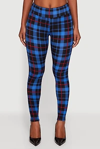 Womens Plaid Fleece Lined Leggings, L