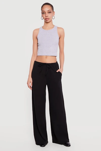 Brushed Knit Wide Leg Drawstring Pants