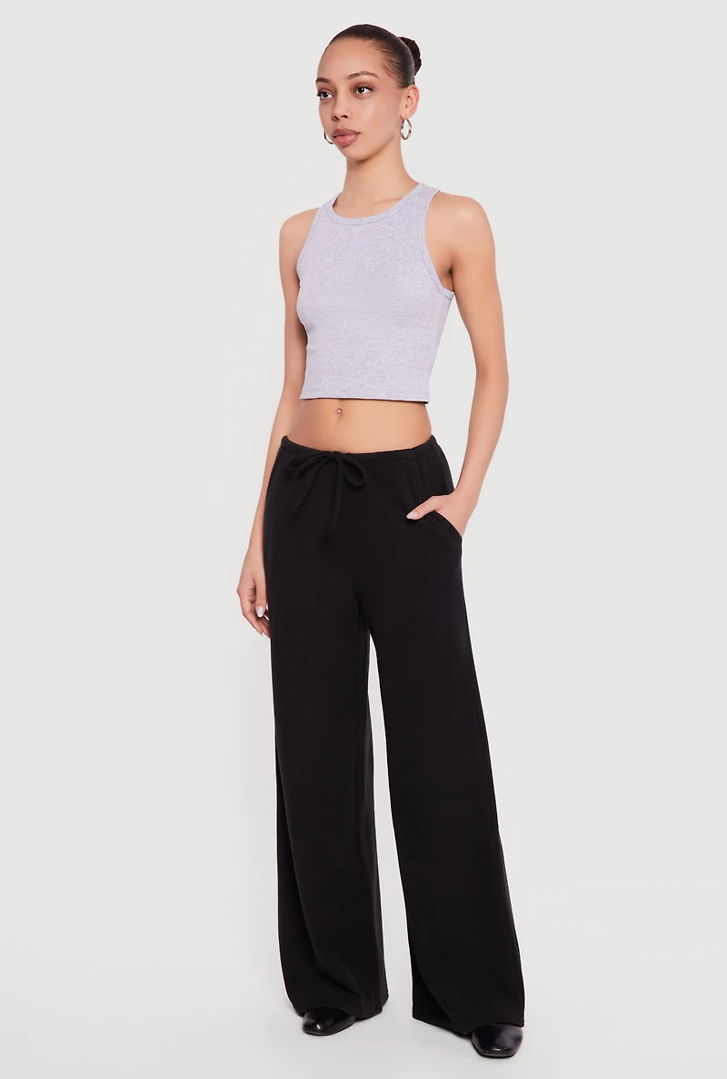 Brushed Knit Wide Leg Drawstring Pants