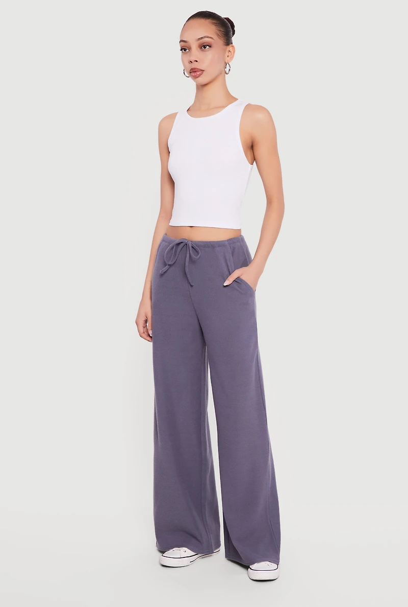 Brushed Knit Wide Leg Drawstring Pants