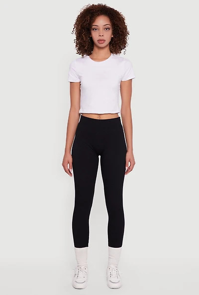Womens Ribbed Seamless High Waisted Leggings, Black, Size S-M