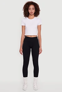 Womens Ribbed Seamless High Waisted Leggings, Black, Size S-M
