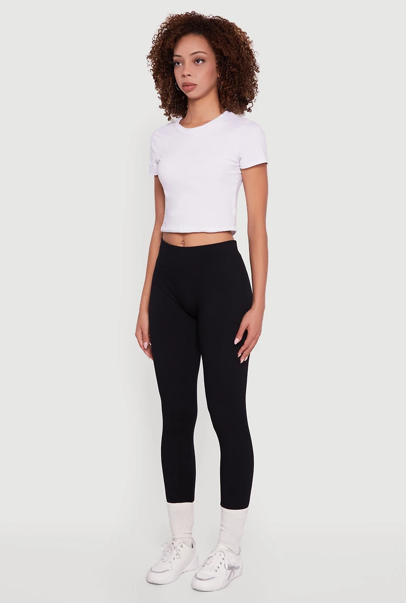 Womens Ribbed Seamless High Waisted Leggings, Black, Size S-M