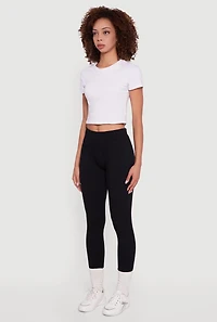 Womens Ribbed Seamless High Waisted Leggings, Black, Size S-M