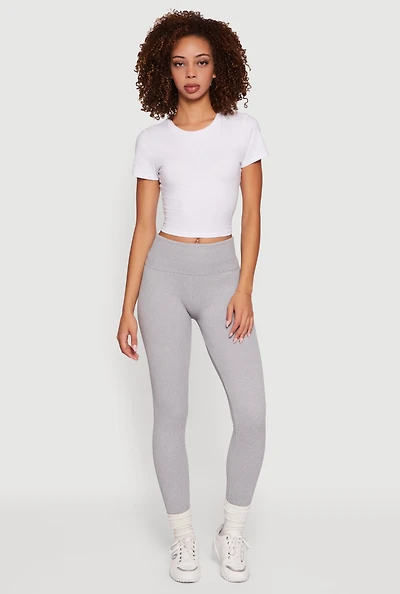Womens Ribbed Seamless High Waisted Leggings, Grey, Size S-M