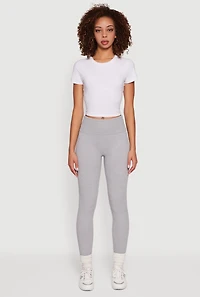 Womens Ribbed Seamless High Waisted Leggings, Grey, Size S-M