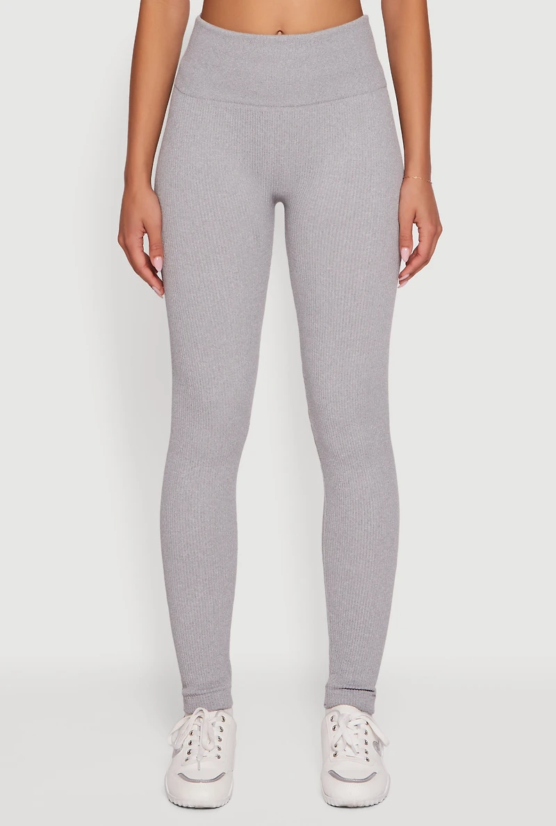 Womens Ribbed Seamless High Waisted Leggings, Grey, Size S-M