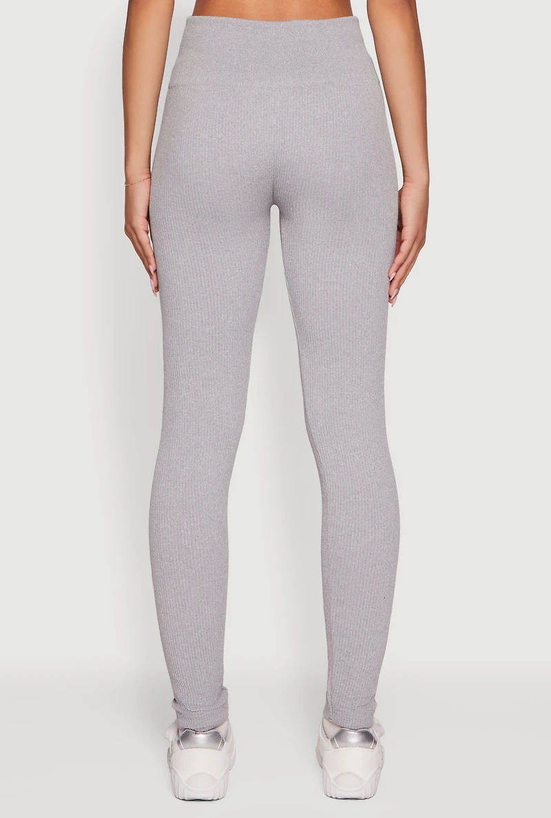 Womens Ribbed Seamless High Waisted Leggings, Grey, Size S-M