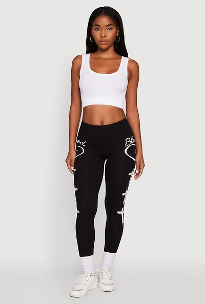 Womens Blessed Cross Heart Graphic Leggings,