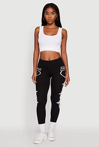 Womens Blessed Cross Heart Graphic Leggings, Black, Size M
