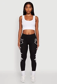 Womens Blessed Cross Heart Graphic Leggings, Black, Size M
