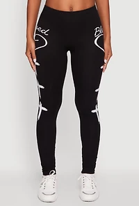 Womens Blessed Cross Heart Graphic Leggings, Black, Size M