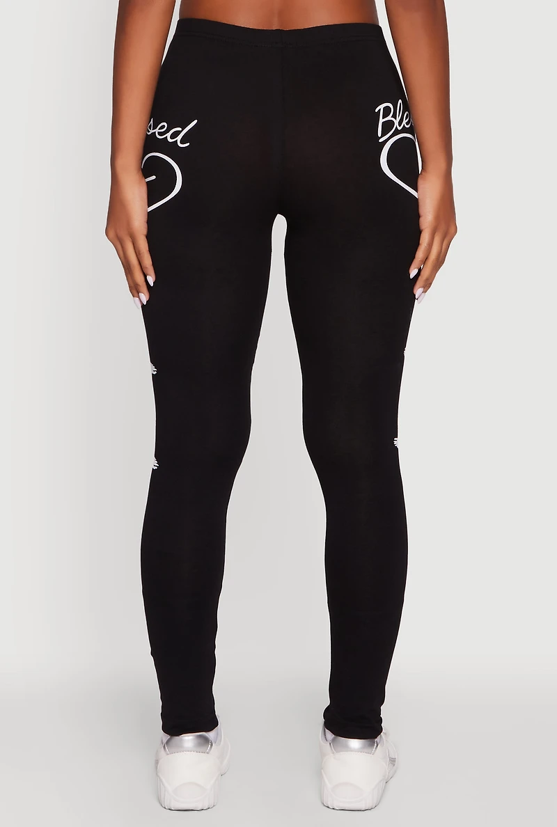 Blessed Cross Heart Graphic Leggings