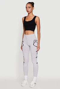 Womens Blessed Cross Heart Graphic Leggings, Grey, Size L
