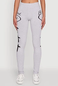 Womens Blessed Cross Heart Graphic Leggings, Grey, Size L