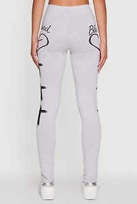 Womens Blessed Cross Heart Graphic Leggings, Grey, Size L