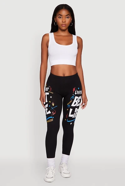 Womens Living My Best Life Graphic Leggings, S