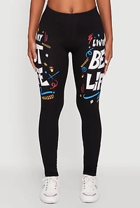 Womens Living My Best Life Graphic Leggings, S