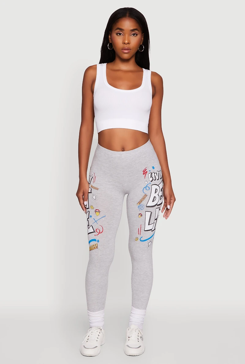 Womens Living My Best Life Graphic Leggings, Grey, Size S