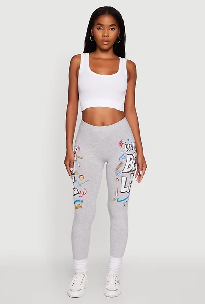 Womens Living My Best Life Graphic Leggings, Grey, Size M