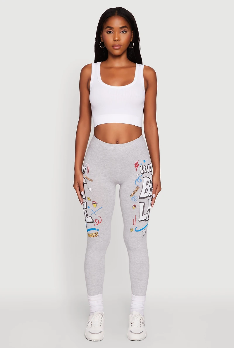 Womens Living My Best Life Graphic Leggings, Grey, Size S