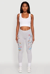 Womens Living My Best Life Graphic Leggings, Grey, Size S