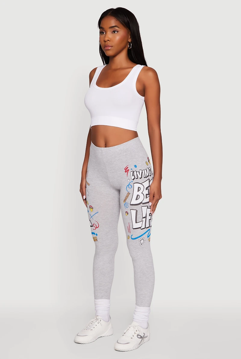 Womens Living My Best Life Graphic Leggings, Grey, Size S
