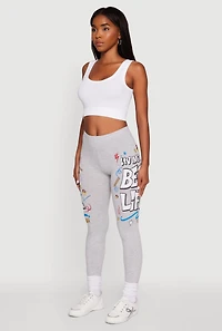 Womens Living My Best Life Graphic Leggings, Grey, Size S