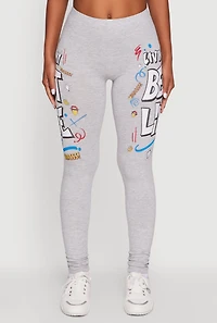Womens Living My Best Life Graphic Leggings, Grey, Size S