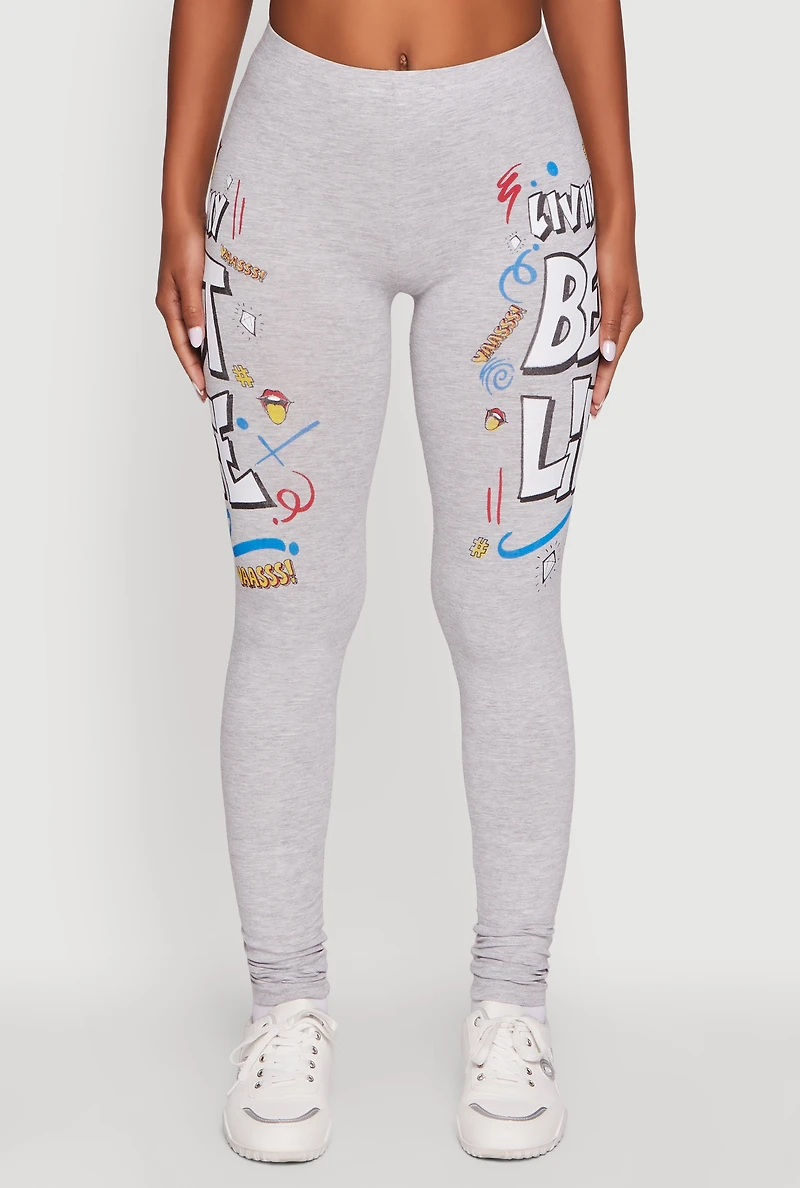 Womens Living My Best Life Graphic Leggings, Grey, Size L