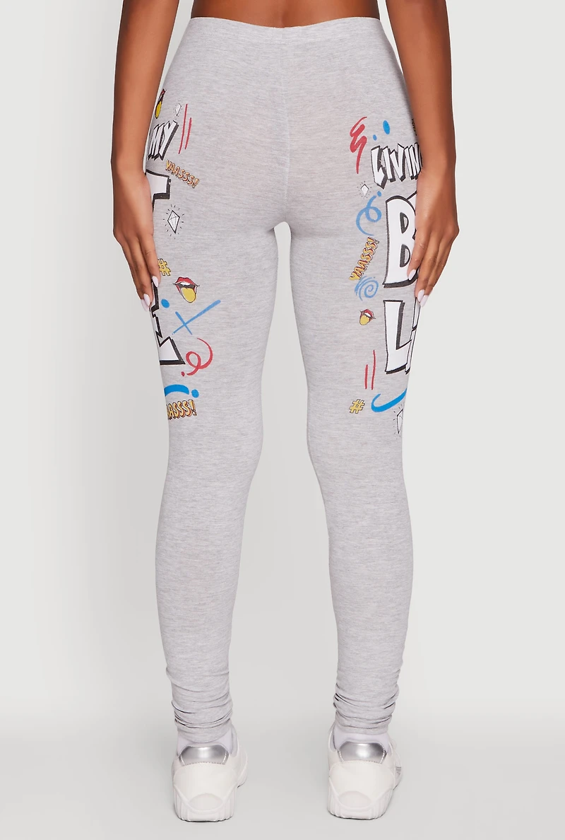 Womens Living My Best Life Graphic Leggings, Grey, Size S