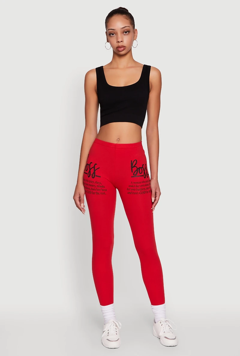 Womens Trendy Boss Graphic Leggings, Red, Size M