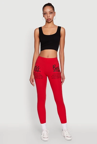 Womens Trendy Boss Graphic Leggings, Red, Size M