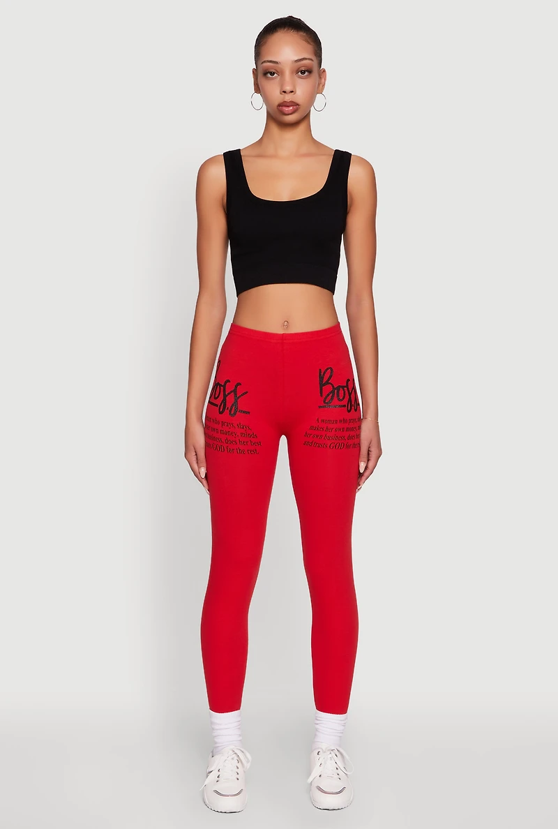 Womens Trendy Boss Graphic Leggings, Red, Size M