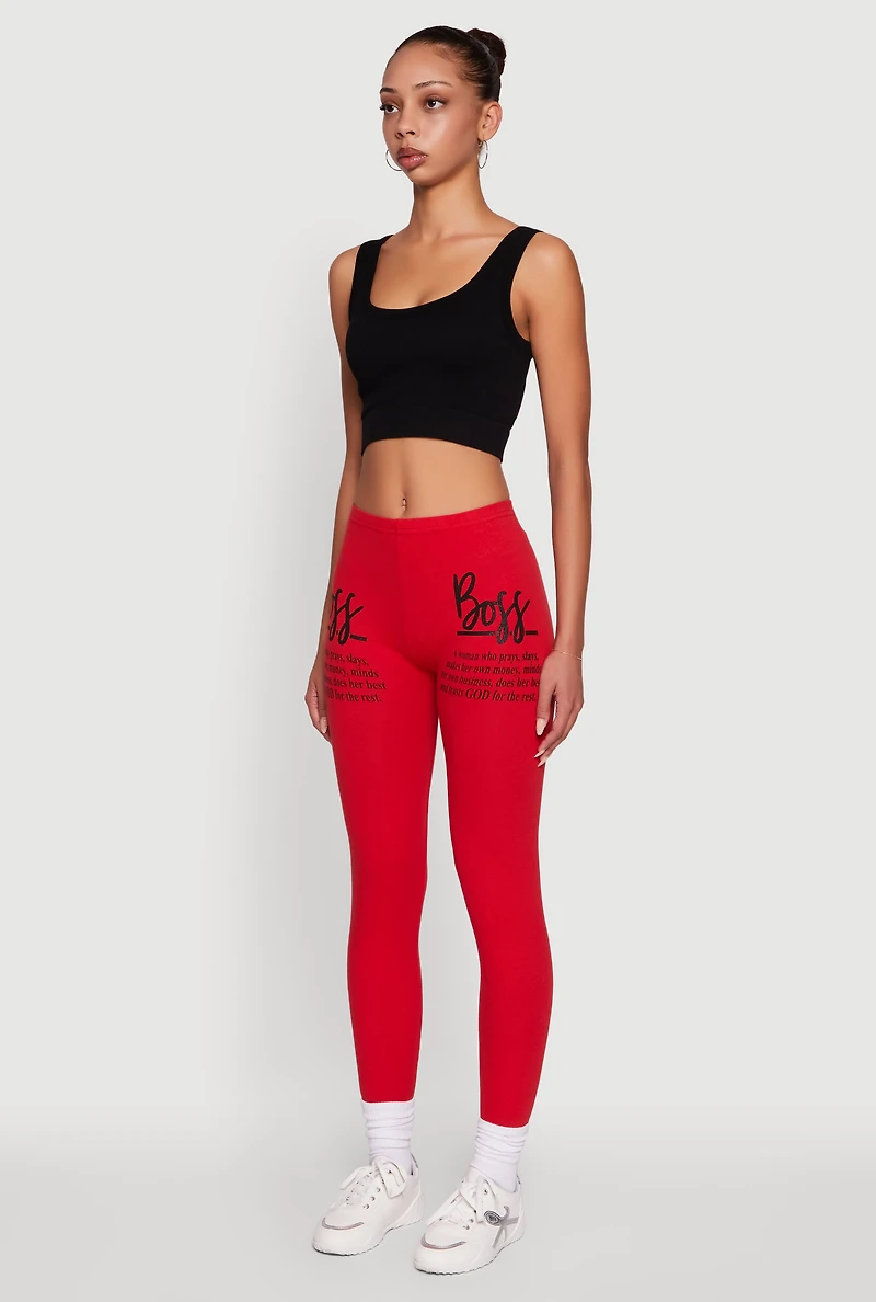 Womens Trendy Boss Graphic Leggings, Red, Size M