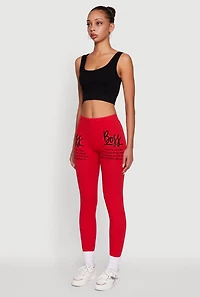 Womens Trendy Boss Graphic Leggings, Red, Size M
