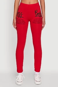 Womens Trendy Boss Graphic Leggings, Red, Size M