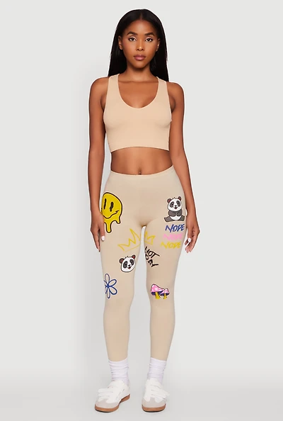 Womens Panda Nope Not Today Graphic Leggings, Khaki, Size XL