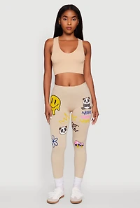 Womens Panda Nope Not Today Graphic Leggings, Khaki, Size XL