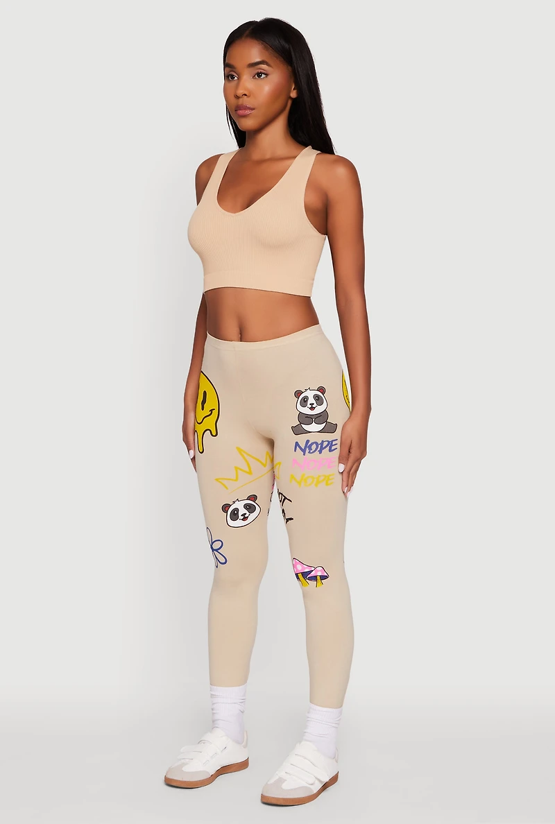Womens Panda Nope Not Today Graphic Leggings, Khaki, Size XL