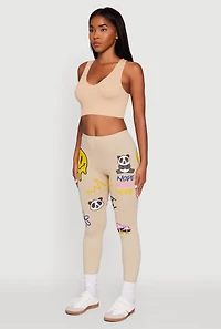 Womens Panda Nope Not Today Graphic Leggings, Khaki, Size XL