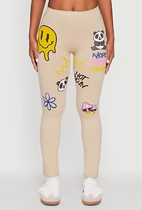 Womens Panda Nope Not Today Graphic Leggings, Khaki, Size XL