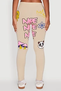 Womens Panda Nope Not Today Graphic Leggings, Khaki, Size XL