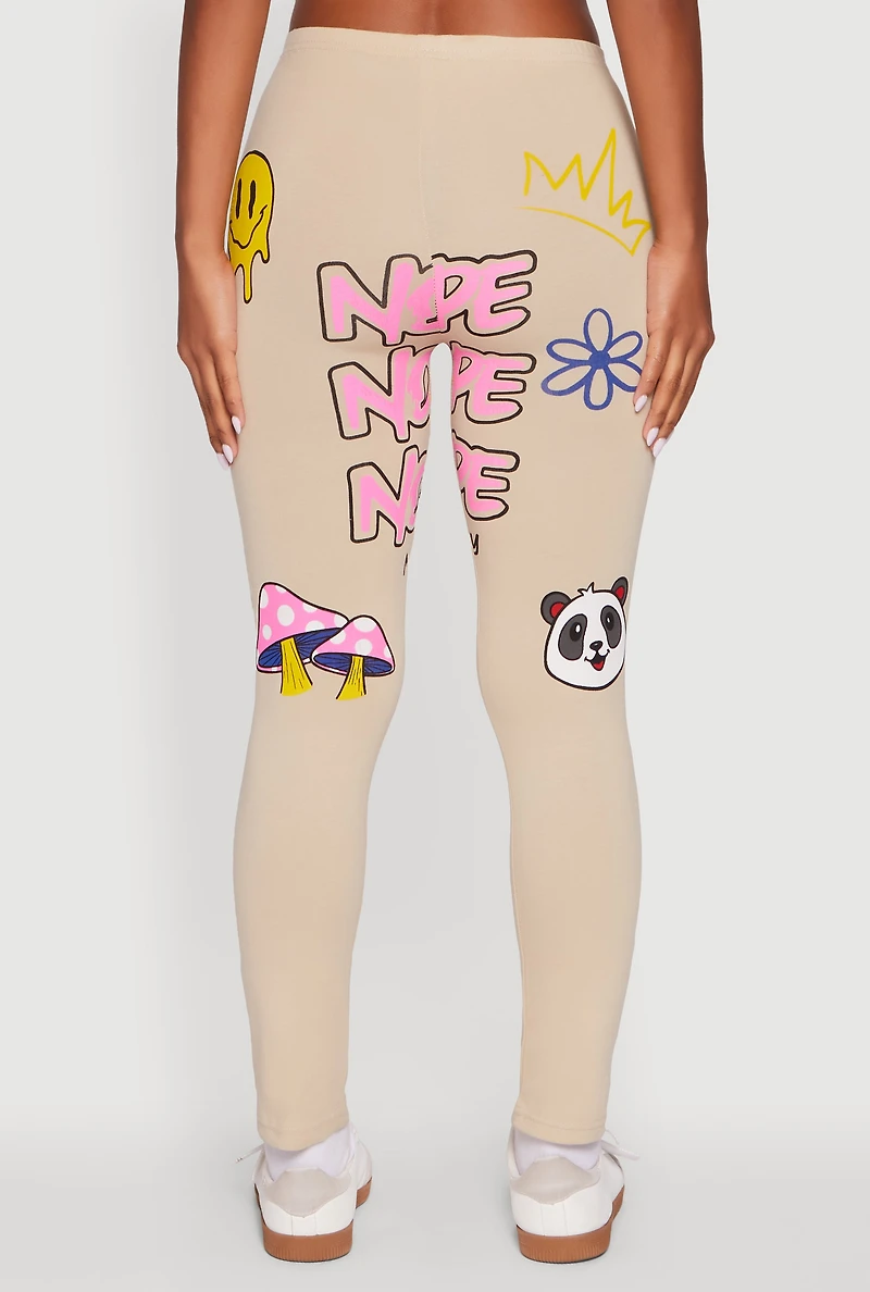 Womens Panda Nope Not Today Graphic Leggings, Khaki, Size L