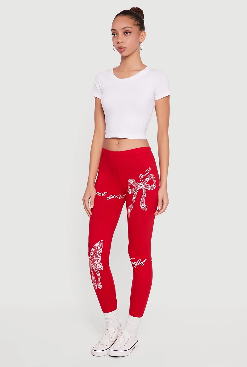 Sweet Girl Bow Graphic Leggings